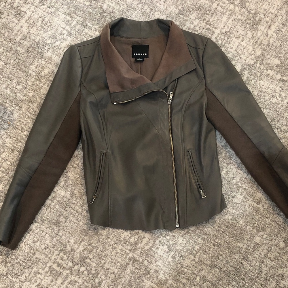 Cropped Mixed Media Leather Moto jacket